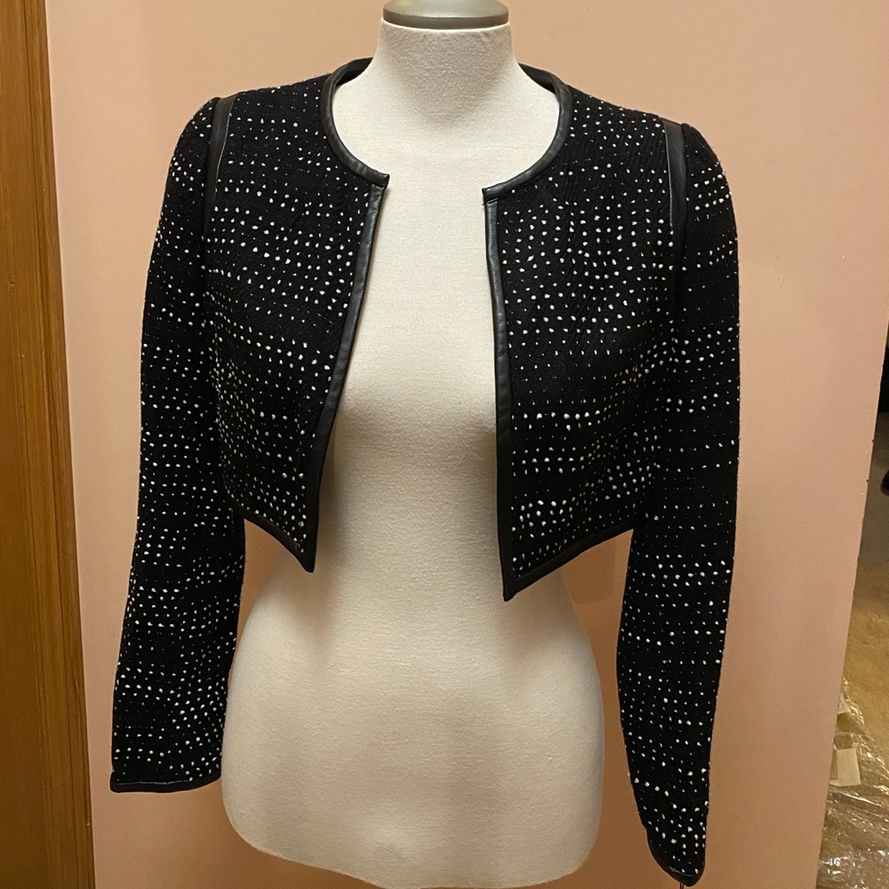 Calvin Klein Tweed Open Cropped Blazer